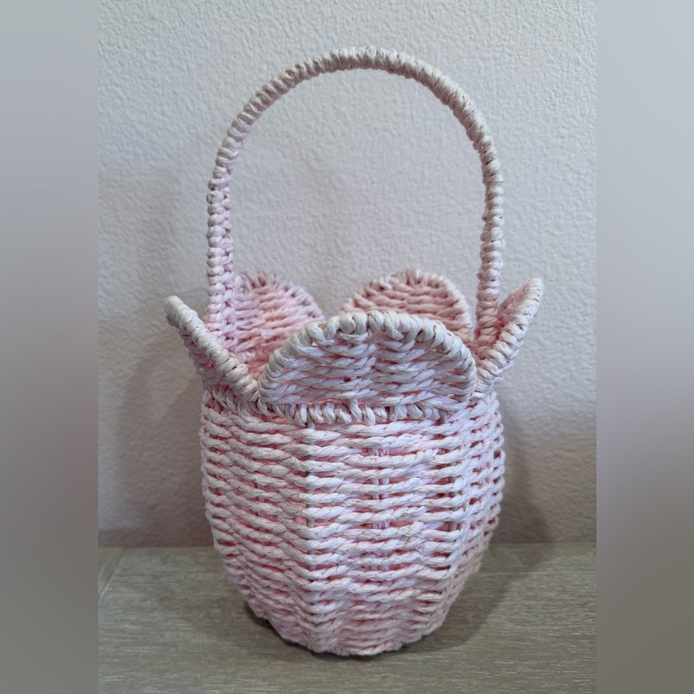 Small Pink Woven Basket with Handle